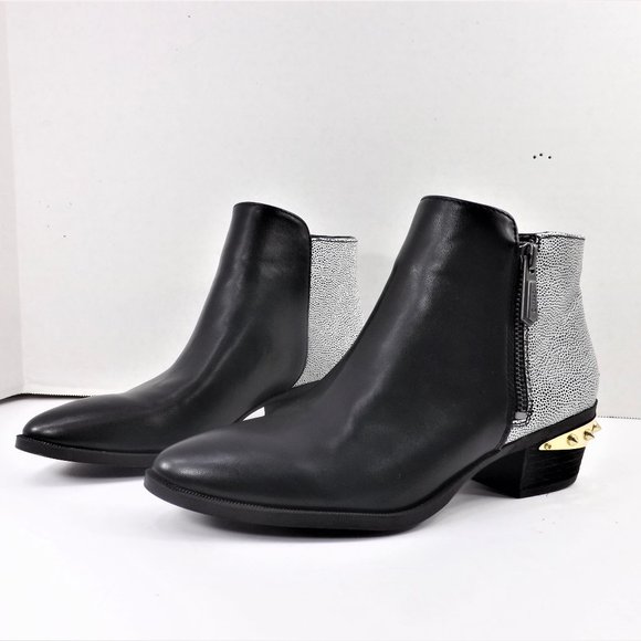 Circus by Sam Edelman Shoes - NEW Sam Edelman Highland Black White Gold Spike Spur Western Heel Ankle Boots 6M